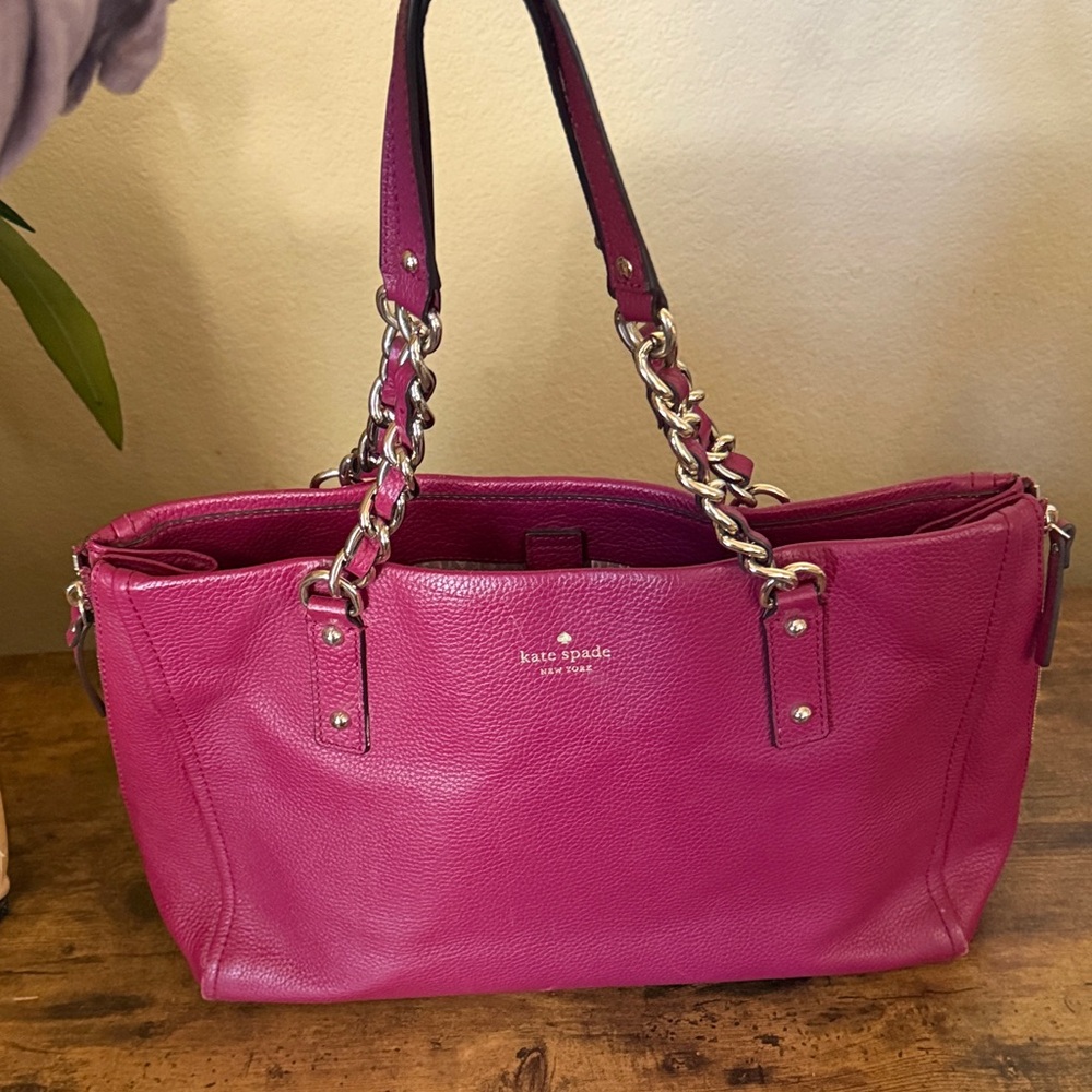 kate spade Pink Leather Shoulder Tote with Gold Chain Handles